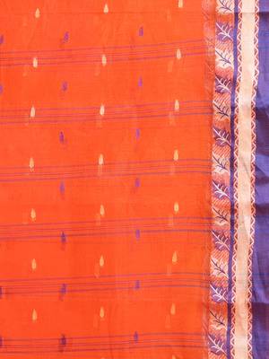 Orange Pure Cotton Tant Saree With Woven Designs Without Blouse 4