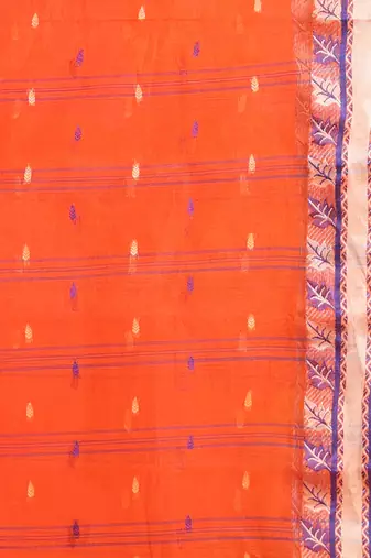 Orange Pure Cotton Tant Saree With Woven Designs Without Blouse