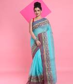 Sea Green Pure Cotton Tant Saree With Woven Designs Without Blouse