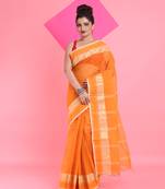 Orange Pure Cotton Tant Saree With Woven Designs Without Blouse