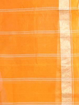 Orange Pure Cotton Tant Saree With Woven Designs Without Blouse 4
