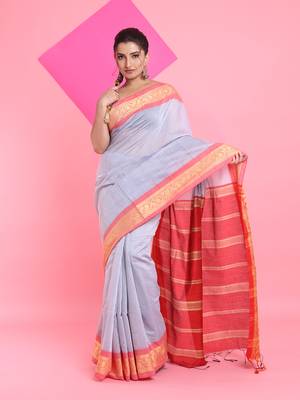 Steel grey cotton silk saree with nakshi borders 1