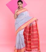 Steel grey cotton silk saree with nakshi borders