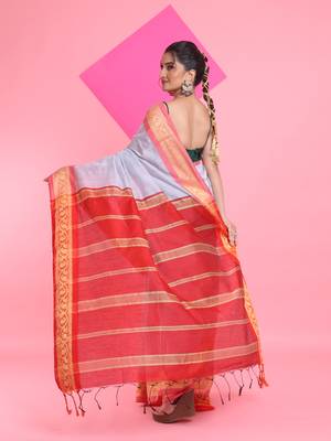 Steel grey cotton silk saree with nakshi borders 3