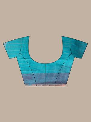 Teal cotton silk saree with check designs 5