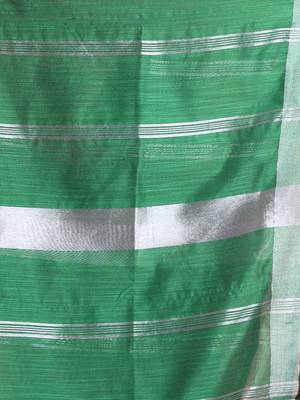 Green cotton silk saree with zari woven stripes pallu 4