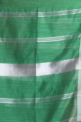 Green cotton silk saree with zari woven stripes pallu