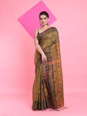 Sap green tissue soft saree with texture designs 1