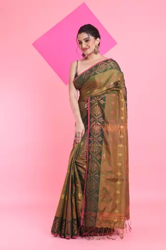 Sap green tissue soft saree with texture designs