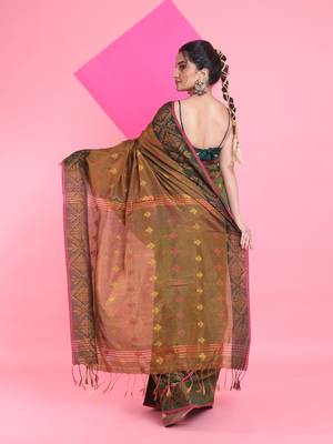 Sap green tissue soft saree with texture designs 3