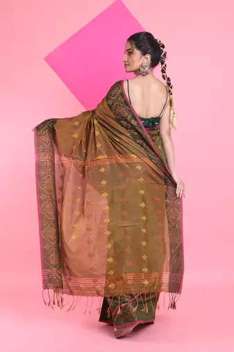 Sap green tissue soft saree with texture designs
