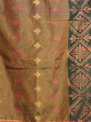 Sap green tissue soft saree with texture designs 4