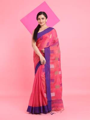 Punch pink tissue saree with woven designs 1