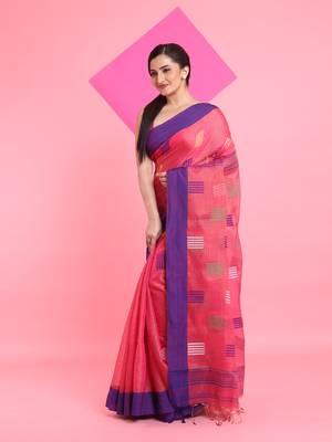 Punch pink tissue saree with woven designs 2