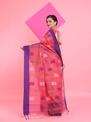 Punch pink tissue saree with woven designs 3