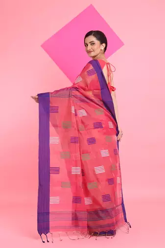 Punch pink tissue saree with woven designs