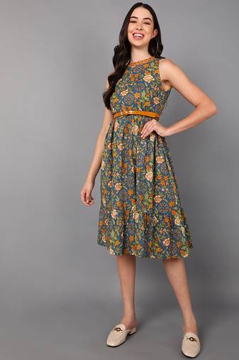 Women blue printed cotton kurti