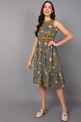 Women blue printed cotton kurti
