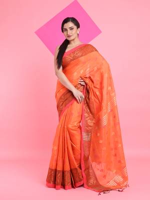 Orange tissue soft saree with texture designs 1