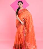 Orange tissue soft saree with texture designs