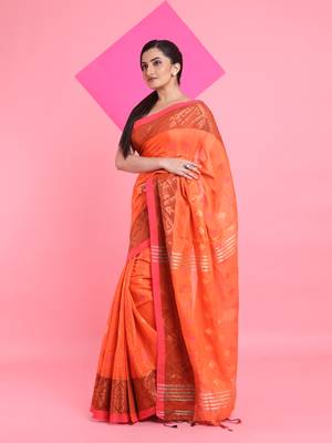 Orange tissue soft saree with texture designs 2