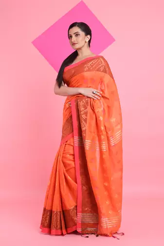 Orange tissue soft saree with texture designs