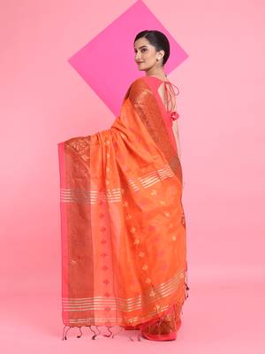 Orange tissue soft saree with texture designs 3