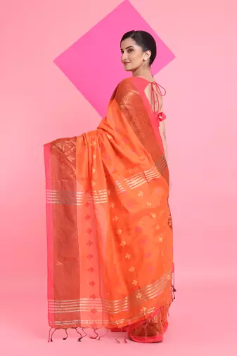 Orange tissue soft saree with texture designs