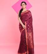 Magenta linen saree with nakshi pallu