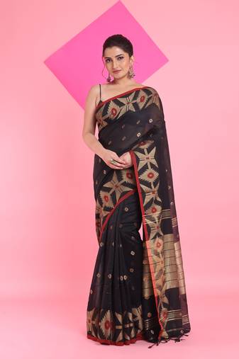 Black cotton saree with texture pattern