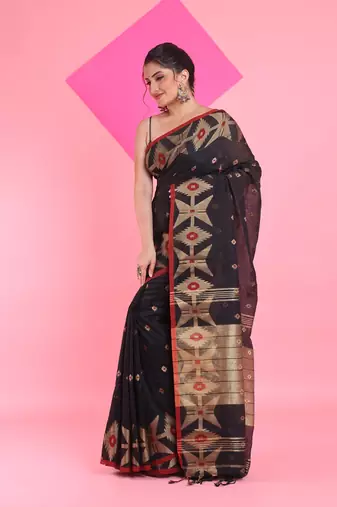 Black cotton saree with texture pattern