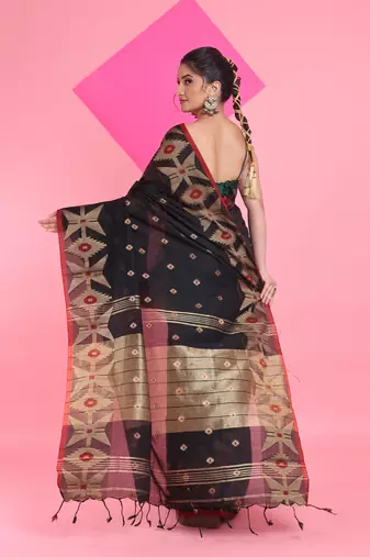 Black cotton saree with texture pattern