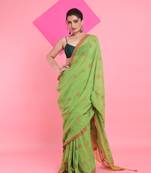 Light green cotton saree with texture pattern
