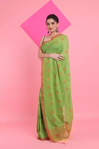 Light green cotton saree with texture pattern