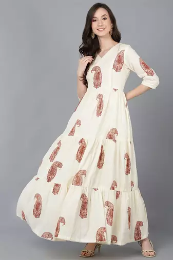 Women cream plain cotton kurti