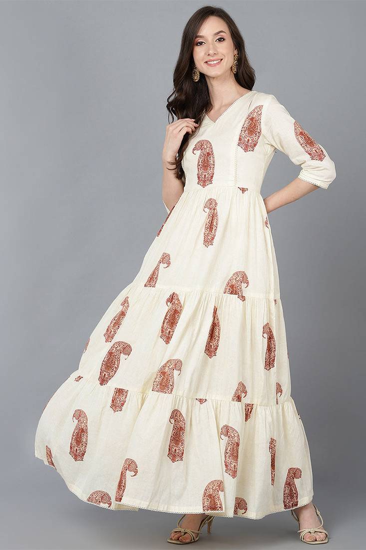 Women cream plain cotton kurti