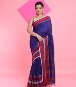 Blue cotton saree with texture borders