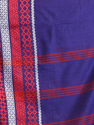 Blue cotton saree with texture borders 4