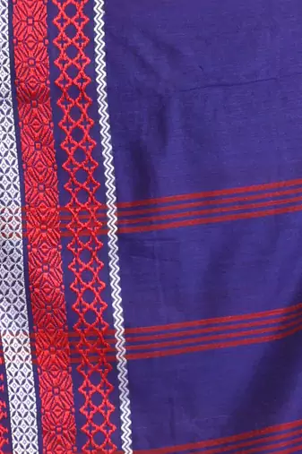 Blue cotton saree with texture borders