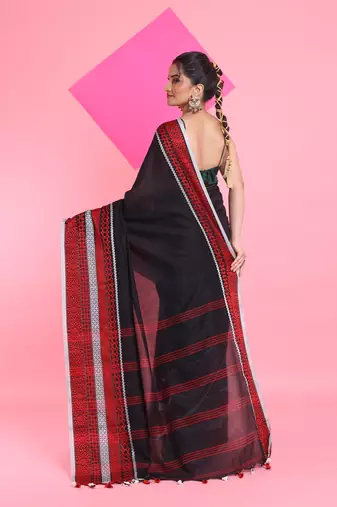 Black cotton saree with texture borders