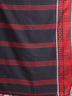 Black cotton saree with texture borders 4