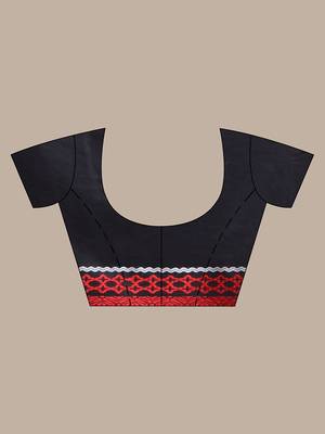 Black cotton saree with texture borders 5