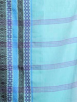 Sea green cotton saree with texture borders 4