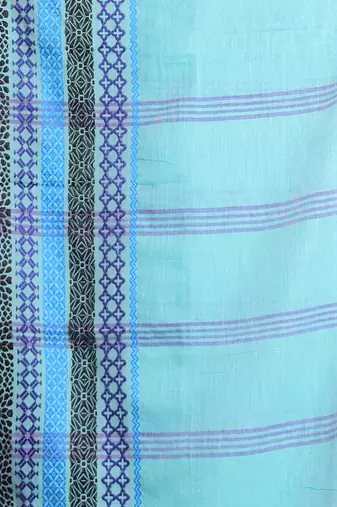 Sea green cotton saree with texture borders
