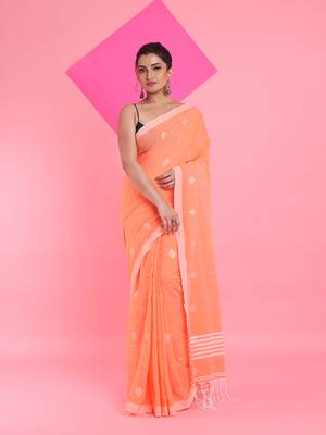 Orange cotton saree with texture pattern 1