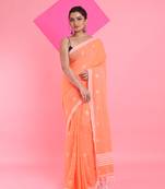 Orange cotton saree with texture pattern