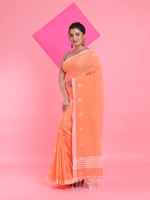 Orange cotton saree with texture pattern 2