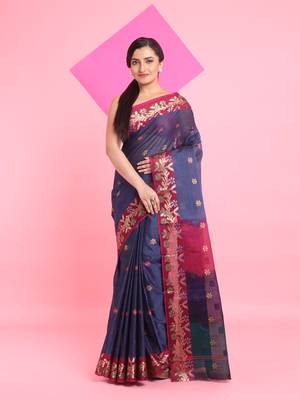 Grey Cotton Soft Saree With Floral Motifs Without Blouse 1