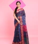 Grey Cotton Soft Saree With Floral Motifs Without Blouse