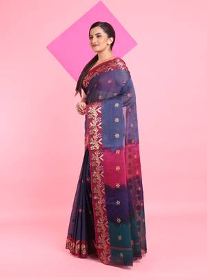 Grey Cotton Soft Saree With Floral Motifs Without Blouse 2